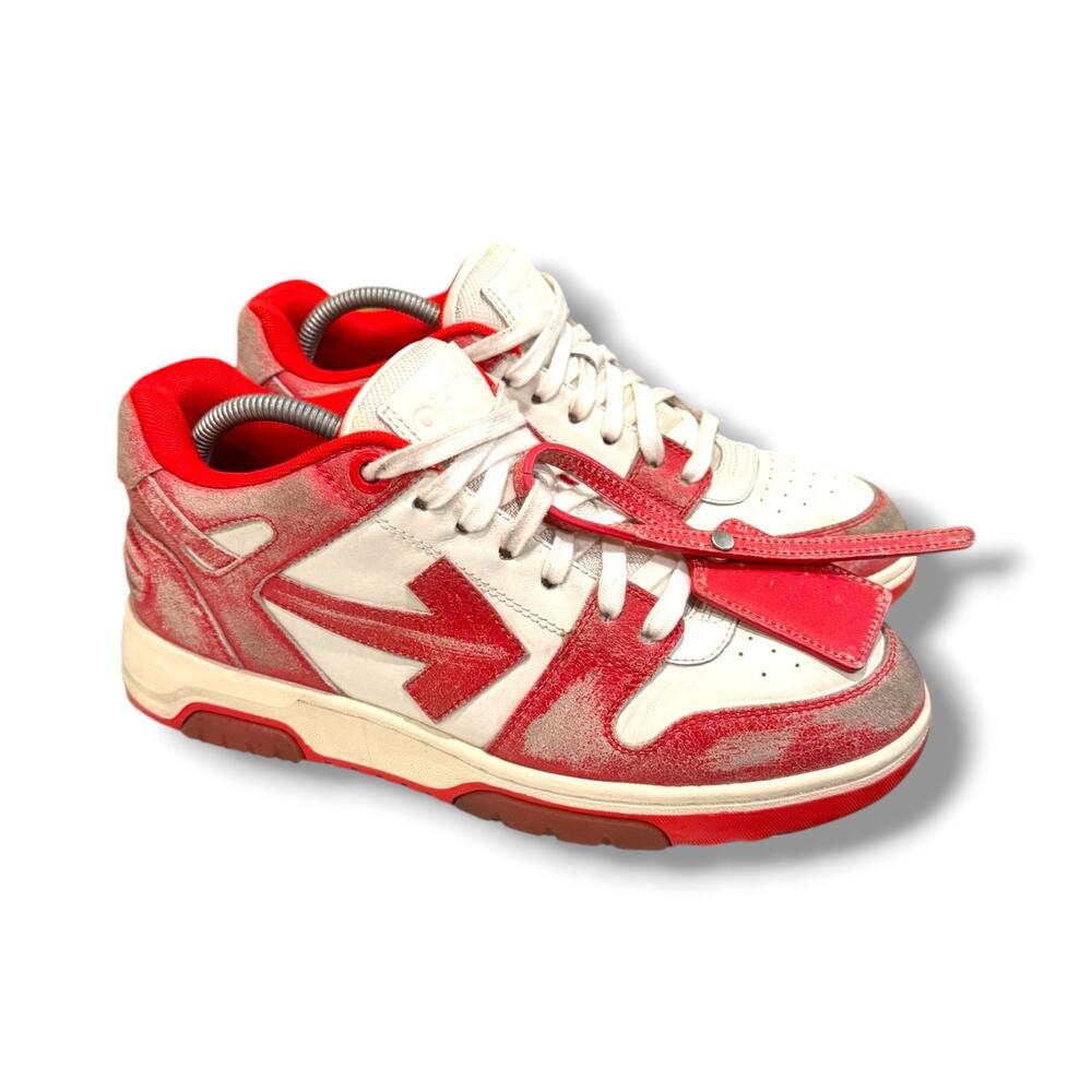 Off-White Out of Office OOO Vintage Distressed Leather Sneakers ’Red’ | Size 42